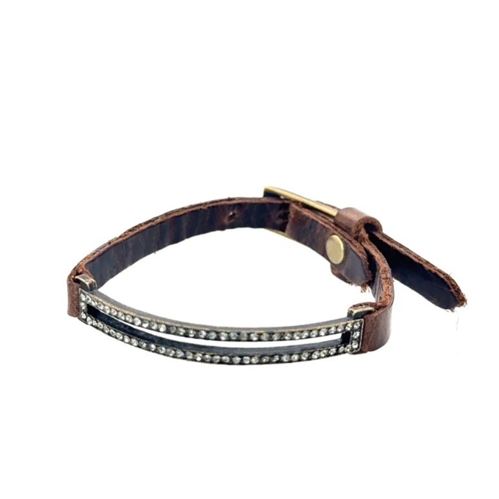Skinny Pave Rectangle Leather Bracelet